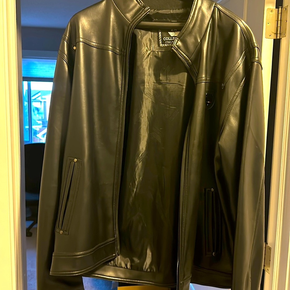 Classic Faux Leather Black Men's Performance Jacket by EA Collection Italy